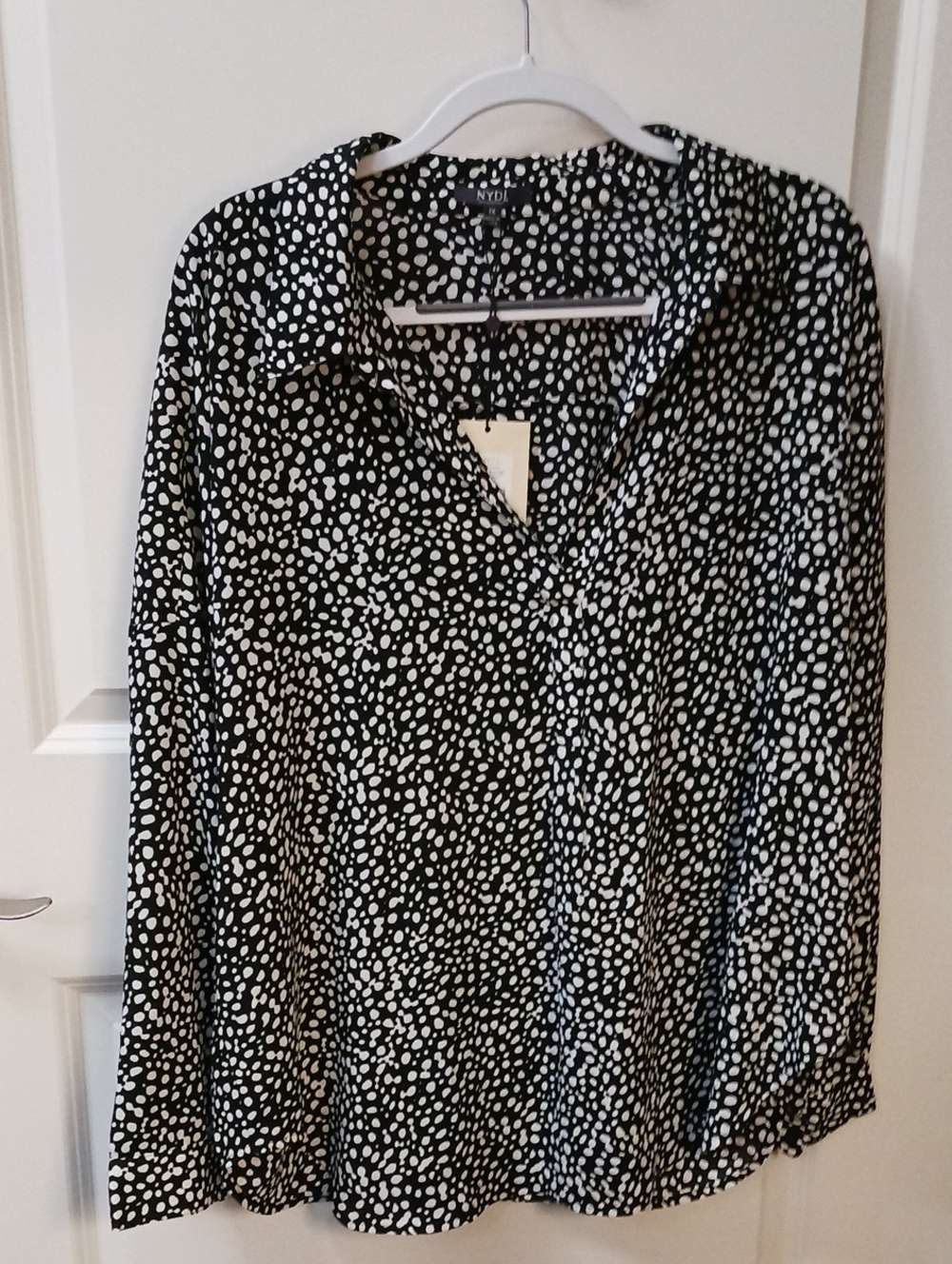 NYDJ Black and White Spot Print Button-Down Shirt